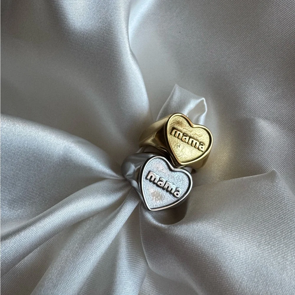 Gold and Silver Heart Mama Rings